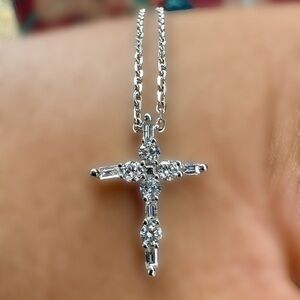 10k white gold diamond cross necklace